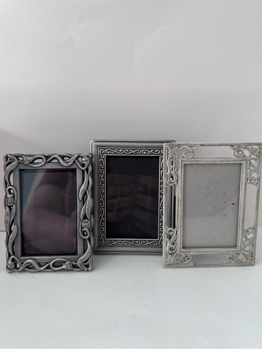 3 MINI Picture Frame 2x3- Ornate METAL PEWTER SILVER WHITE